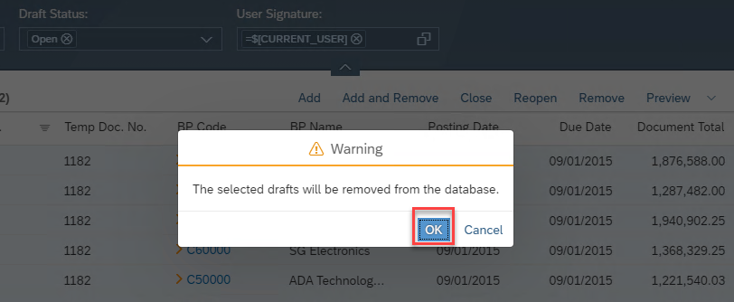 How to delete draft documents in Business One Web Client