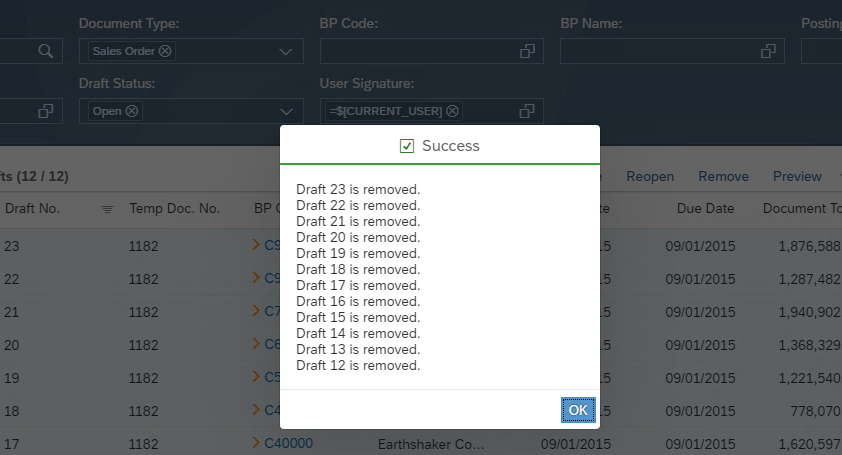 How to delete draft documents in SAP Business One Web Client