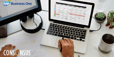 Office professionals leveraging SAP Business One for automated business processes, with real-time dashboards and workflow charts in a modern tech environment