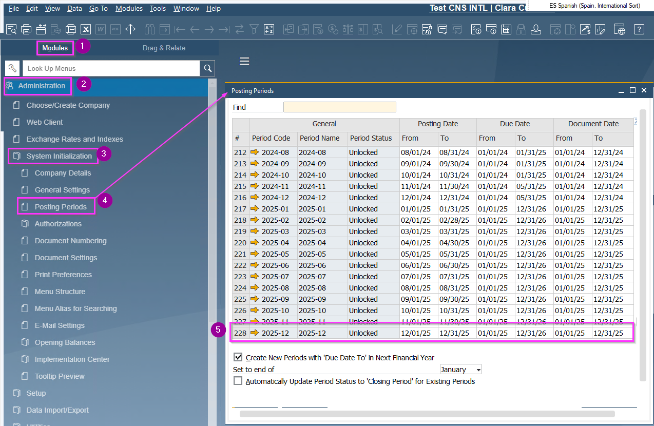 Step 1a SAP Business One classic client 2026 Posting Periods