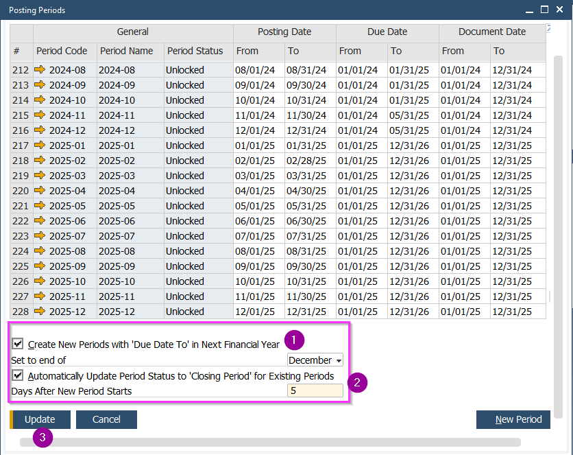 Step 2a SAP Business One classic client 2026 Posting Periods