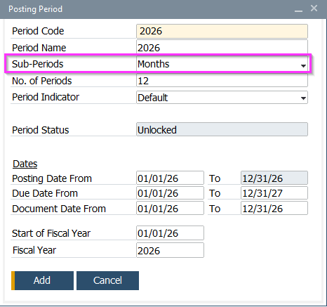 Step 5a SAP Business One classic client 2026 Posting Periods