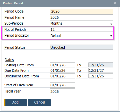 Step 6a SAP Business One classic client 2026 Posting Periods