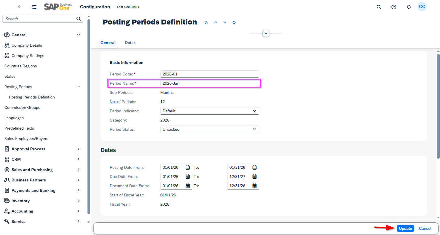 Step 7b SAP Business One Web Client 2026 Posting Periods