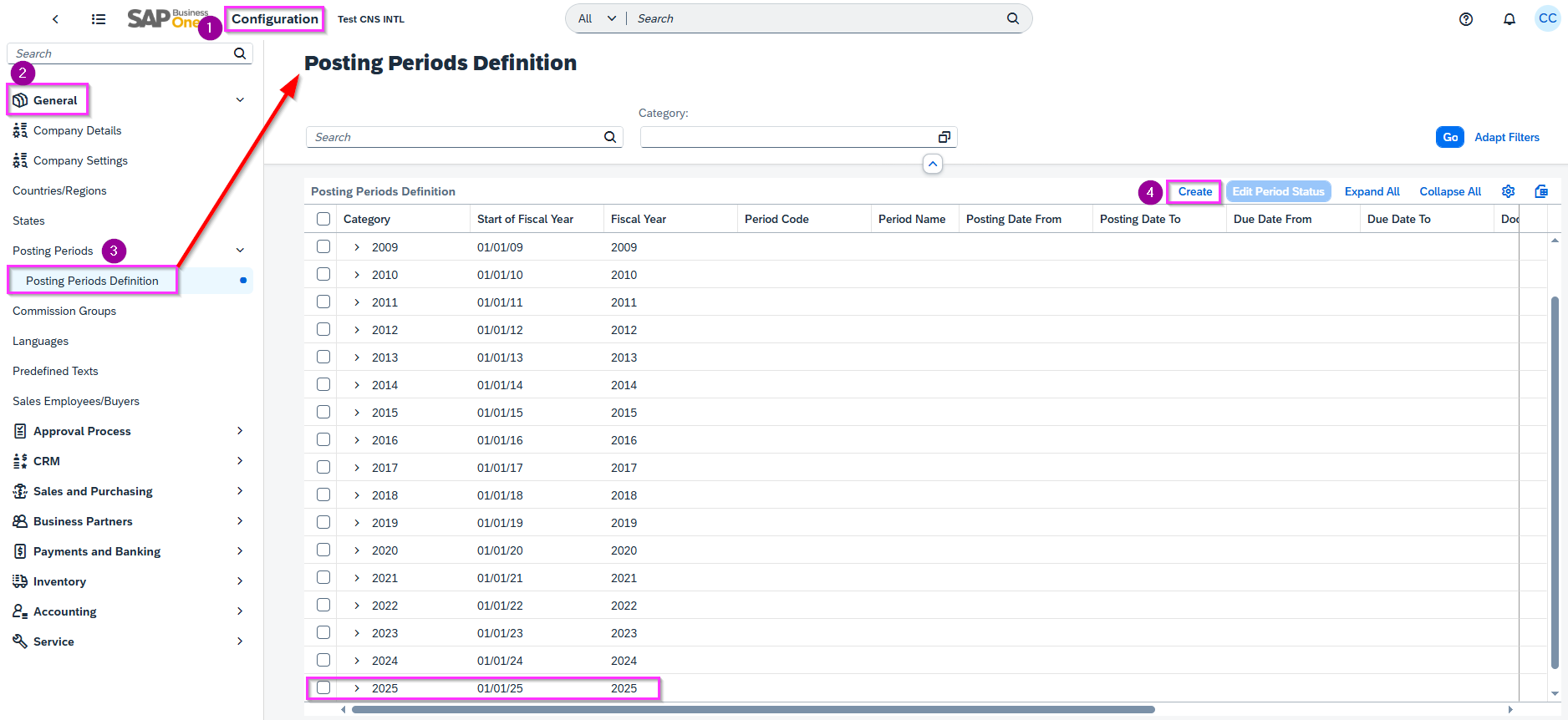 Step1b SAP Business One Web Client 2026 Posting Periods